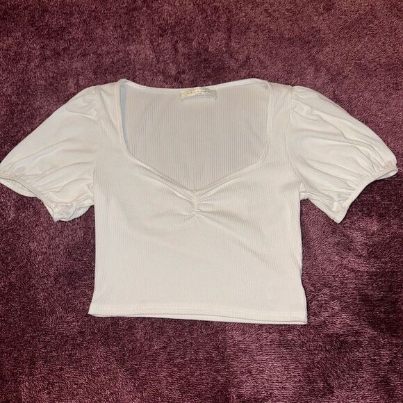 American Threads Cropped White Top - Picture 1 of 4